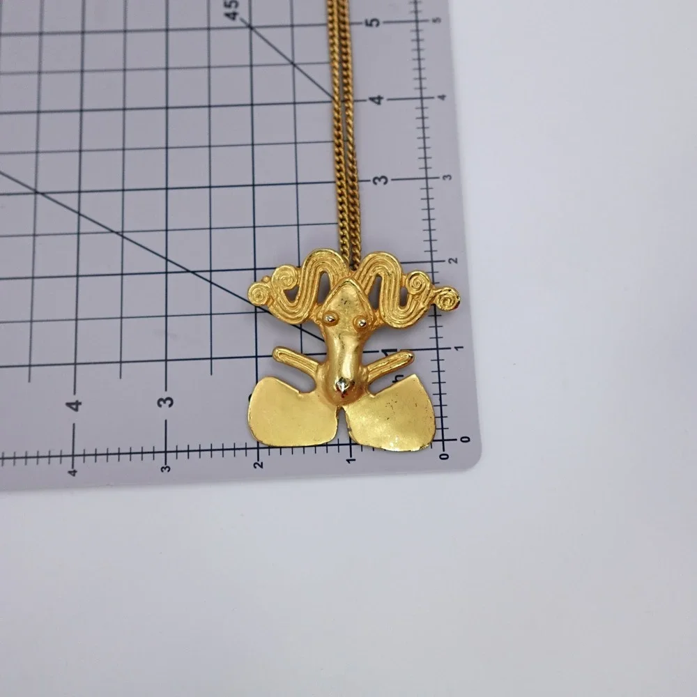 ALVA Studios Pre-Columbian‎ Frog Effigy Gold Tone Necklace Tairona Reproduction